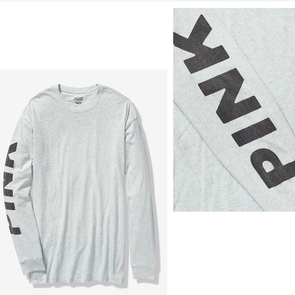 💕VS PINK LIGHT BLUE LOGO CAMPUS TEE LONG SLEEVE - Picture 2 of 6